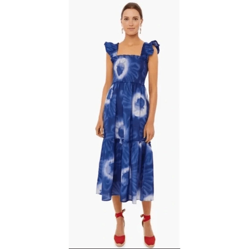 Tuckernuck Tie-Dye Rory Flutter Sleeve Dress XXL Smocked Bodice Midi Length Blue